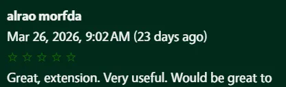 5-star review: Great, extension. Very useful.